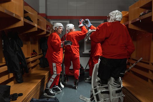 team talking on the ice