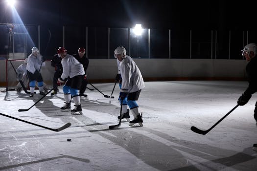 hockey team practicing teamwork