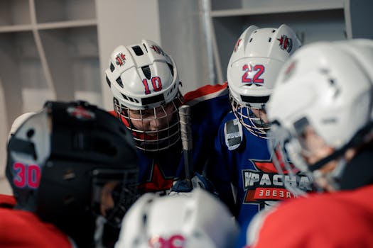 hockey players discussing strategy