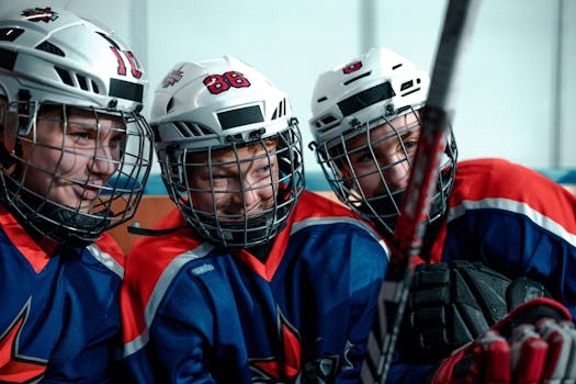 hockey players celebrating a goal