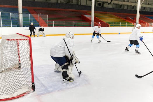 Players practicing on the ice