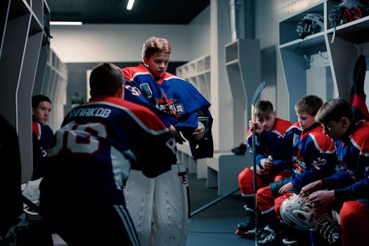 hockey players practicing with coaches