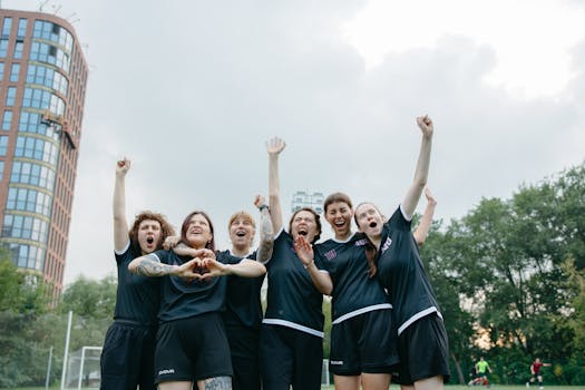 team celebrating victory