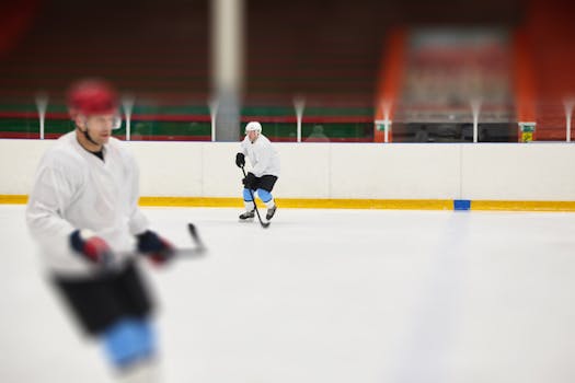 hockey players analyzing game statistics