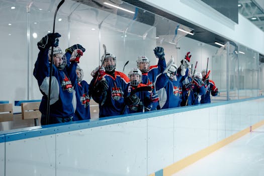 hockey players celebrating a goal