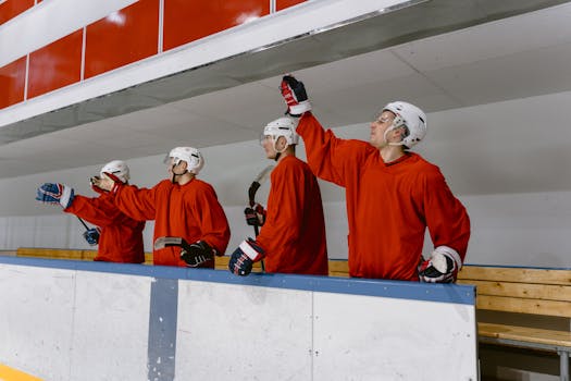 hockey players celebrating a victory