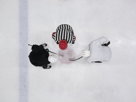 hockey referee calling a penalty